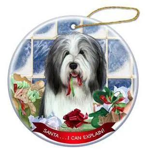 Bearded Collie Grey and White Dog Porcelain Ornament Santa I Can Explain! Bearded Collie Grey and White Dog Porcelain Ornament Santa I Can Explain!
