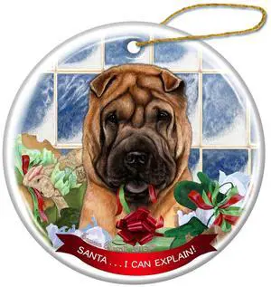 Fawn Shar Pei Dog Porcelain Hanging Ornament Pet Gift Santa I Can Explain! Fawn Shar Pei Dog Porcelain Hanging Ornament Pet Gift Santa I Can Explain!