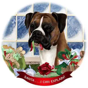 Fawn Boxer Dog Porcelain Hanging Ornament Pet Gift 'Santa.. I Can Explain!' Fawn Boxer Dog Porcelain Hanging Ornament Pet Gift 'Santa.. I Can Explain!'