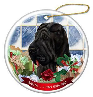 Black Shar Pei Dog Porcelain Hanging Ornament Pet Gift Santa I Can Explain! Black Shar Pei Dog Porcelain Hanging Ornament Pet Gift Santa I Can Explain!
