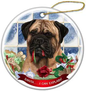 Fawn Bullmastiff Porcelain Hanging Ornament Pet Gift Santa I Can Explain! Fawn Bullmastiff Porcelain Hanging Ornament Pet Gift Santa I Can Explain!