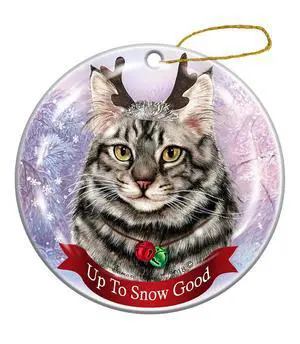 Holiday Pet Gifts Maine Coon Silver Tabby Cat Porcelain Christmas Ornament Holiday Pet Gifts Maine Coon Silver Tabby Cat Porcelain Christmas Ornament