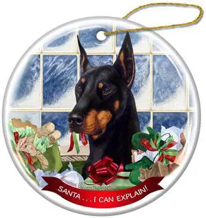 Black Doberman with Cropped Ears Porcelain Ornament Santa I Can Explain! Black Doberman with Cropped Ears Porcelain Ornament Santa I Can Explain!