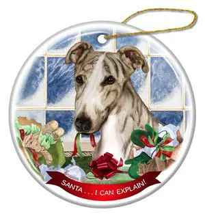 Fawn Brindle Greyhound Dog Porcelain Ornament Pet Gift Santa I Can Explain! Fawn Brindle Greyhound Dog Porcelain Ornament Pet Gift Santa I Can Explain!