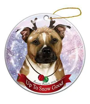 Holiday Pet Gifts Pit Bull, Brown & White Dog Porcelain Christmas Ornament Holiday Pet Gifts Pit Bull, Brown & White Dog Porcelain Christmas Ornament