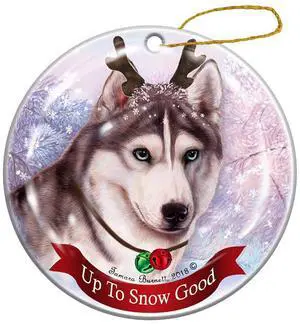 Holiday Pet Gifts Grey and White Siberian Husky Dog Porcelain Christmas Ornament Holiday Pet Gifts Grey and White Siberian Husky Dog Porcelain Christmas Ornament