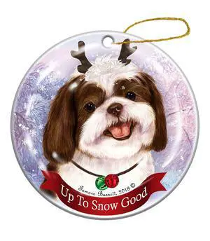 Holiday Pet Gifts Shih Tzu Chocolate/White Dog Porcelain Christmas Ornament Holiday Pet Gifts Shih Tzu Chocolate/White Dog Porcelain Christmas Ornament