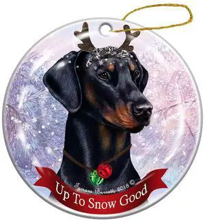 Holiday Pet Gifts Doberman Black Uncropped Dog Porcelain Christmas Ornament Holiday Pet Gifts Doberman Black Uncropped Dog Porcelain Christmas Ornament