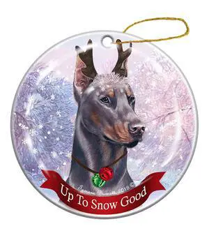 Holiday Pet Gifts Doberman Blue Cropped Dog Porcelain Christmas Ornament Holiday Pet Gifts Doberman Blue Cropped Dog Porcelain Christmas Ornament