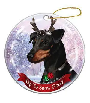 Holiday Pet Gifts Min Pin Black Cropped Dog Porcelain Christmas Ornament Holiday Pet Gifts Min Pin Black Cropped Dog Porcelain Christmas Ornament