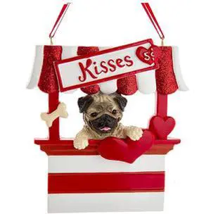 Kurt Adler Pug Dog Kissing Booth Christmas Tree Ornament - 4" Resin Kurt Adler Pug Dog Kissing Booth Christmas Tree Ornament - 4" Resin