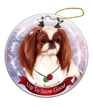 Holiday Pet Gifts Black/White Japanese Chin Reindeer Dog Porcelain Ornament Holiday Pet Gifts Black/White Japanese Chin Reindeer Dog Porcelain Ornament