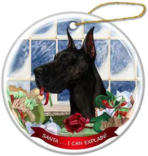 Black Great Dane Cropped Porcelain Ornament Pet Gift Santa I Can Explain! Black Great Dane Cropped Porcelain Ornament Pet Gift Santa I Can Explain!