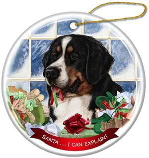 Bernese Mountain Dog Porcelain Hanging Ornament Pet Santa I Can Explain! Bernese Mountain Dog Porcelain Hanging Ornament Pet Santa I Can Explain!