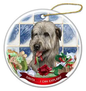 Grey Irish Wolfhound Dog Porcelain Ornament Pet Gift 'Santa.. I Can Explain!' Grey Irish Wolfhound Dog Porcelain Ornament Pet Gift 'Santa.. I Can Explain!'