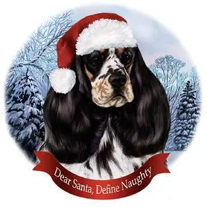 Holiday PetGifts Cocker Spaniel Parti Black Tri Dog Santa Hat Porcelain Ornament Holiday PetGifts Cocker Spaniel Parti Black Tri Dog Santa Hat Porcelain Ornament
