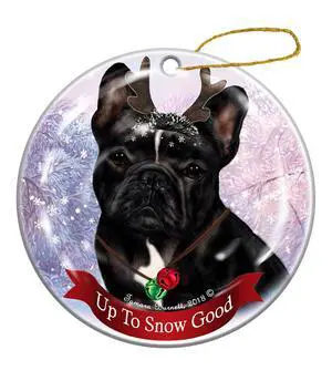 Holiday Pet Gifts Black and White French Bulldog Dog Porcelain Christmas Ornament Holiday Pet Gifts Black and White French Bulldog Dog Porcelain Christmas Ornament