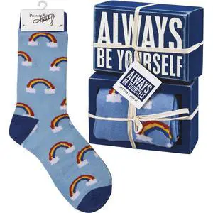 Primitives by Kathy Box Sign & Pair of Socks Set - Rainbow Always Be Yourself Primitives by Kathy Box Sign & Pair of Socks Set - Rainbow Always Be Yourself