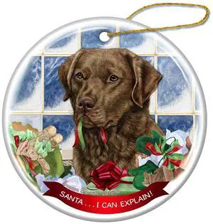 Brown Chesapeake Bay Retriever Porcelain Ornament 'Santa.. I Can Explain!' Brown Chesapeake Bay Retriever Porcelain Ornament 'Santa.. I Can Explain!'