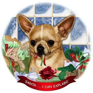 Fawn Short Hair Chihuahua Dog Porcelain Ornament 'Santa.. I Can Explain!' Fawn Short Hair Chihuahua Dog Porcelain Ornament 'Santa.. I Can Explain!'