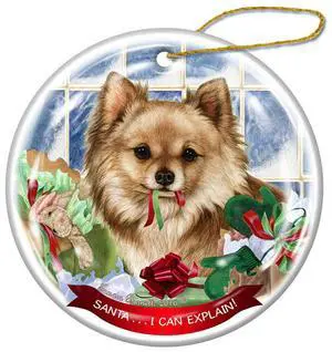 Fawn Longhaired Chihuahua Dog Porcelain Ornament 'Santa.. I Can Explain!' Fawn Longhaired Chihuahua Dog Porcelain Ornament 'Santa.. I Can Explain!'
