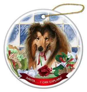 Sable and White Collie Dog Porcelain Ornament Gift 'Santa.. I Can Explain!' Sable and White Collie Dog Porcelain Ornament Gift 'Santa.. I Can Explain!'
