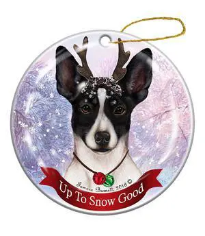 Holiday Pet Gifts Rat Terrier Black/White Cropped Porcelain Christmas Ornament Holiday Pet Gifts Rat Terrier Black/White Cropped Porcelain Christmas Ornament