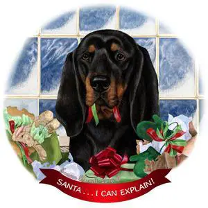 Black/Tan Coonhound Dog Porcelain Ornament Pet Gift 'Santa I Can Explain!' Black/Tan Coonhound Dog Porcelain Ornament Pet Gift 'Santa I Can Explain!'