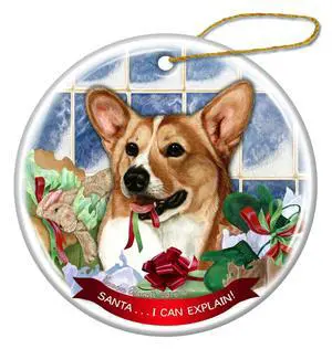 Tan and White Corgi Dog Porcelain Ornament Pet Gift 'Santa I Can Explain!' Tan and White Corgi Dog Porcelain Ornament Pet Gift 'Santa I Can Explain!'