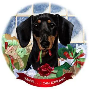 Black & Tan Short Hair Dachshund Porcelain Ornament Santa I Can Explain! Black & Tan Short Hair Dachshund Porcelain Ornament Santa I Can Explain!