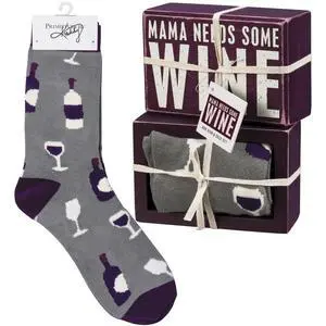 Primitives by Kathy Box Sign & Pair of Socks Set - Mama Needs Some Wine Primitives by Kathy Box Sign & Pair of Socks Set - Mama Needs Some Wine