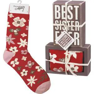 Primitives by Kathy Box Sign & Pair of Socks Set - Best Sister Ever Primitives by Kathy Box Sign & Pair of Socks Set - Best Sister Ever