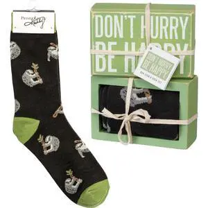 Primitives by Kathy Box Sign/Sock Set - Don't Hurry Be Happy Sloth Primitives by Kathy Box Sign/Sock Set - Don't Hurry Be Happy Sloth