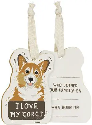 Primitives by Kathy Wooden Hanging Ornament, 2-Sided - I Love My Corgi Primitives by Kathy Wooden Hanging Ornament, 2-Sided - I Love My Corgi
