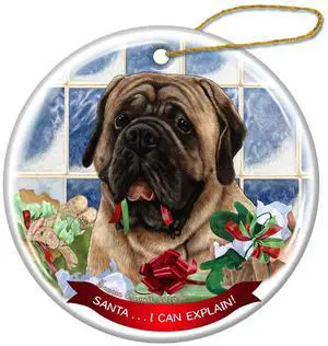 Fawn Mastiff Dog Porcelain Hanging Ornament Pet Gift 'Santa.. I Can Explain!' Fawn Mastiff Dog Porcelain Hanging Ornament Pet Gift 'Santa.. I Can Explain!'