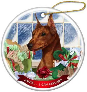 Red Mini Pinscher Dog Porcelain Ornament Pet Gift 'Santa.. I Can Explain!' Red Mini Pinscher Dog Porcelain Ornament Pet Gift 'Santa.. I Can Explain!'