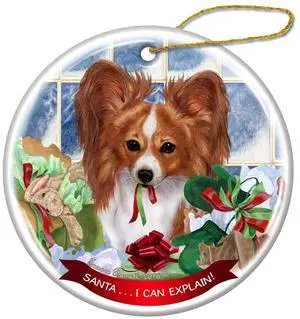 Red and White Papillion Dog Porcelain Ornament Pet Gift 'Santa.. I Can Explain!' Red and White Papillion Dog Porcelain Ornament Pet Gift 'Santa.. I Can Explain!'