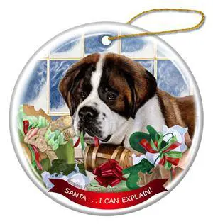 Saint Bernard Dog Porcelain Hanging Ornament Pet Gift 'Santa.. I Can Explain!' Saint Bernard Dog Porcelain Hanging Ornament Pet Gift 'Santa.. I Can Explain!'