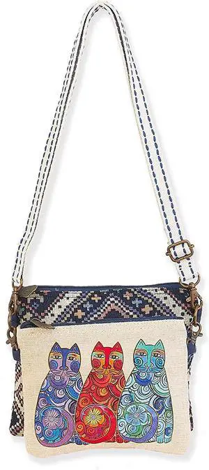 Women's Laurel Burch, Olas De Colores 2 Piece Crossbody Purse Handbag, 3 Cats Women's Laurel Burch, Olas De Colores 2 Piece Crossbody Purse Handbag, 3 Cats