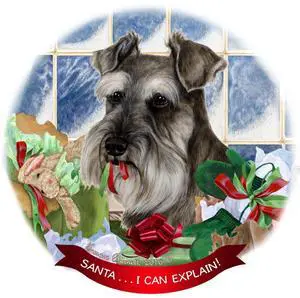 Grey Schnauzer Dog Porcelain Hanging Ornament Pet Gift 'Santa.. I Can Explain!' Grey Schnauzer Dog Porcelain Hanging Ornament Pet Gift 'Santa.. I Can Explain!'