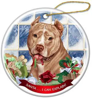 Cream and White Pit Bull Cropped Dog Porcelain Ornament 'Santa.. I Can Explain!' Cream and White Pit Bull Cropped Dog Porcelain Ornament 'Santa.. I Can Explain!'
