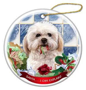 Shihpoo Dog Porcelain Hanging Ornament Pet Gift 'Santa.. I Can Explain!' Shihpoo Dog Porcelain Hanging Ornament Pet Gift 'Santa.. I Can Explain!'