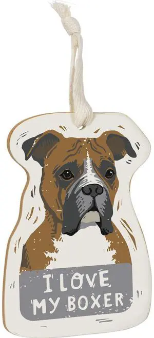 Primitives by Kathy Wooden Hanging Ornament, 2-Sided - I Love My Boxer Primitives by Kathy Wooden Hanging Ornament, 2-Sided - I Love My Boxer