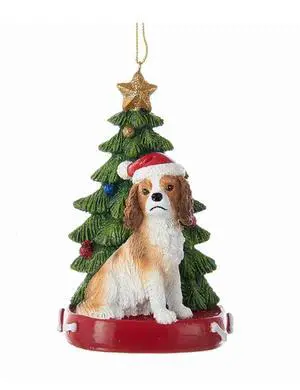 Kurt Adler King Charles Spaniel With Santa Hat Christmas Tree Ornament, 4.25 " Kurt Adler King Charles Spaniel With Santa Hat Christmas Tree Ornament, 4.25 "