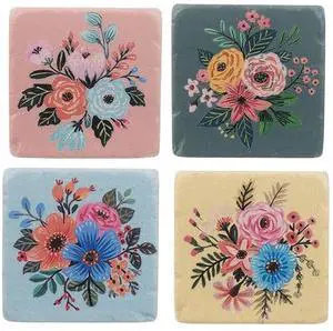 Ganz CB176478 Boho Floral Coaster, Set of 4, 4-inch Square Ganz CB176478 Boho Floral Coaster, Set of 4, 4-inch Square