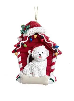 Kurt Adler Bichon Frise With Dog House Ornament, 4" Kurt Adler Bichon Frise With Dog House Ornament, 4"