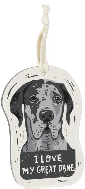 Primitives by Kathy Wooden Hanging Ornament, 2-Sided - I Love My Great Dane Primitives by Kathy Wooden Hanging Ornament, 2-Sided - I Love My Great Dane