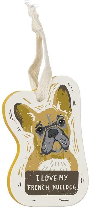 Primitives by Kathy Wooden Hanging Ornament, 2-Sided - I Love My French Bulldog Primitives by Kathy Wooden Hanging Ornament, 2-Sided - I Love My French Bulldog