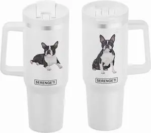 Serengeti 40 Oz Boston Terrier Dog Stainless Steel Tumbler w Handle, Straw & Lid Serengeti 40 Oz Boston Terrier Dog Stainless Steel Tumbler w Handle, Straw & Lid