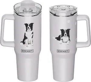 Serengeti 40 Oz Border Collie Dog Stainless Steel Tumbler w Handle, Straw & Lid Serengeti 40 Oz Border Collie Dog Stainless Steel Tumbler w Handle, Straw & Lid